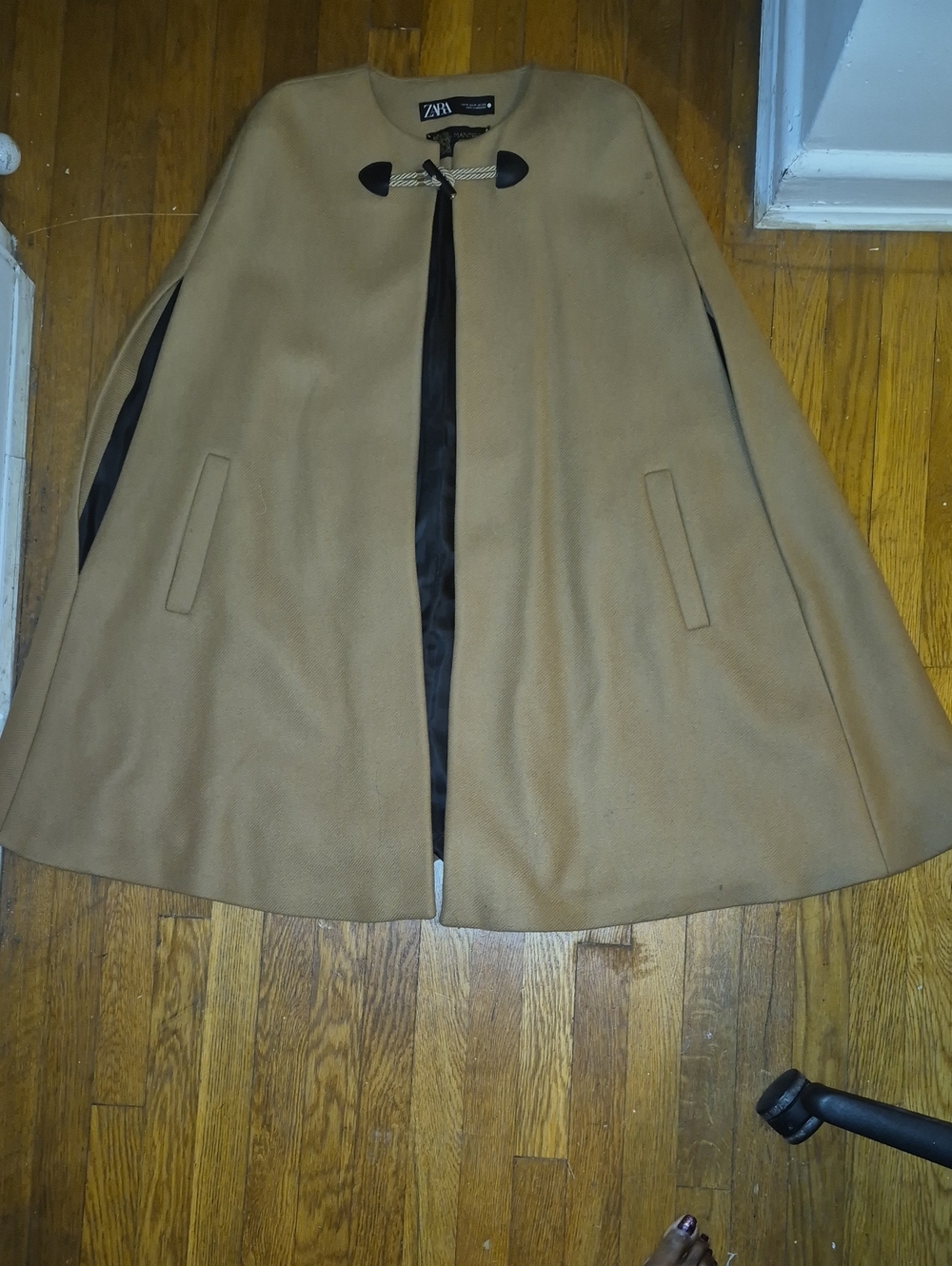 Zara Camel A-Line Cape Overcoat with Black Lining